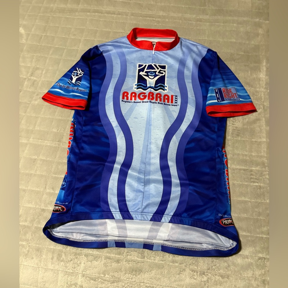 Primal Cycling Jersey Men’s XL Blue RAGBRAI Iowa Bicycling Tour